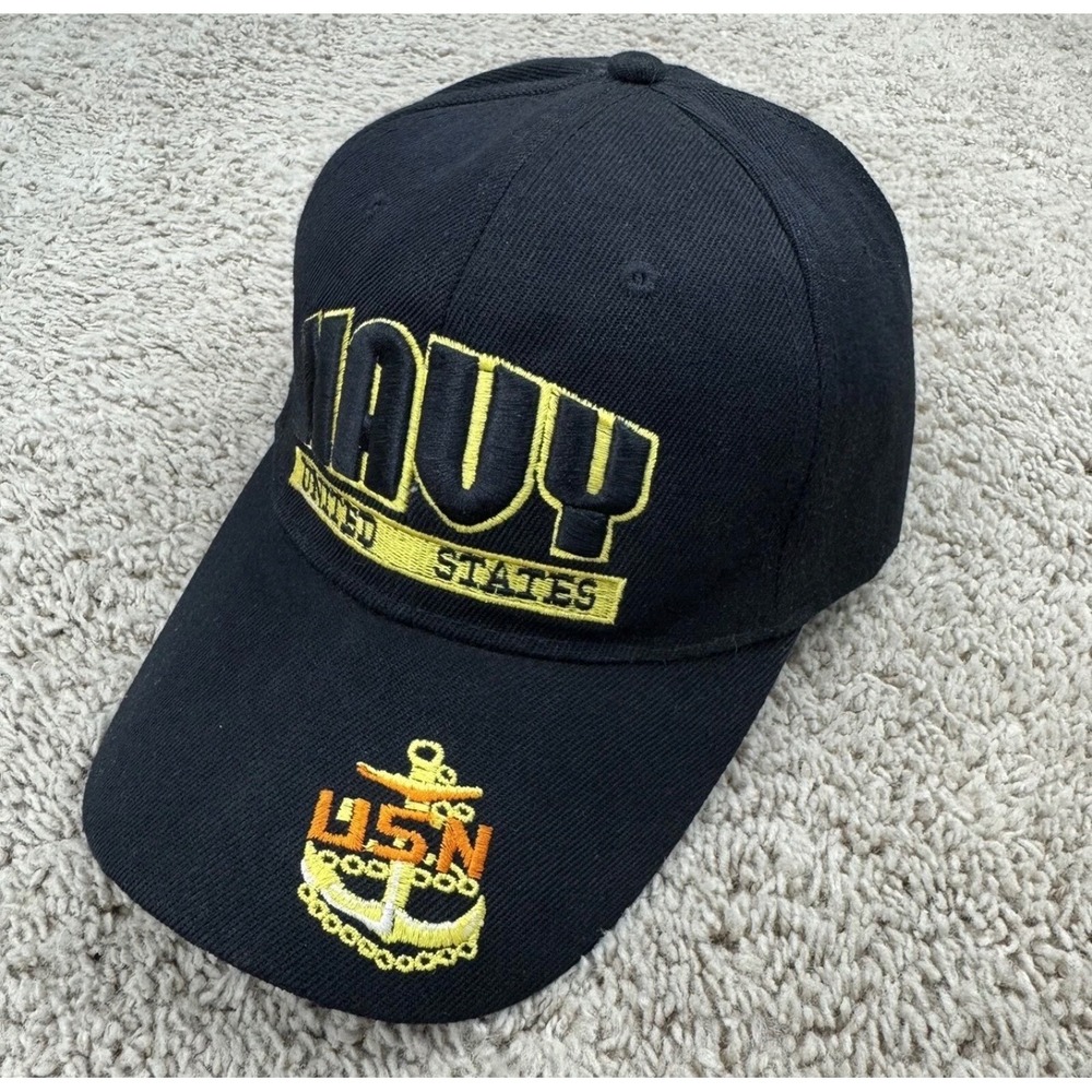 US Navy Hat Cap King Gold Bar Spellout USN Anchor Embroidered Black Adjustable